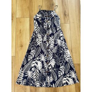 Old Navy Linen Blend Tropical Floral Midi Sundress Button Front Beach Vacation S